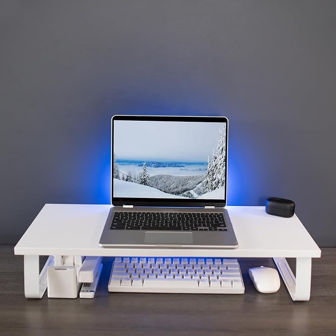 VIVO 24 inch Monitor Stand, Wood & Steel Desktop Riser, Screen, Keyboard, Laptop, Small TV Ergonomic Desk and Tabletop Organizer, White, STAND-V000D-W - Image 9