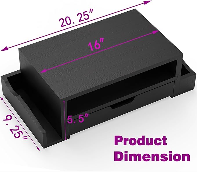 Simple Trending Wood Monitor Stand Riser, Desktop Oraganizer, Black | Desk Organizer and Accessories, Laptop & Printer Stand, Drawer & Pen Holder, for Home Office, 20.25"W x 9.25"D x 5.5"H - Image 6