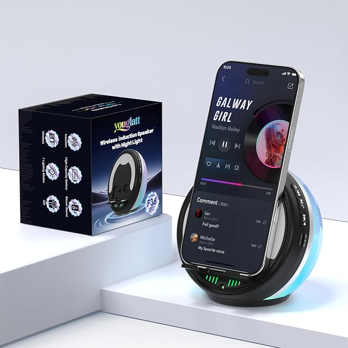 Wireless Induction Speaker with Phone Stand, RGB Bluetooth Desk Speaker | No Bluetooth Pairing, Instant Sound Boost, Great for calls, podcasts, and videos, Unique Gift for Men, Dad, Mom, Office - Image 8