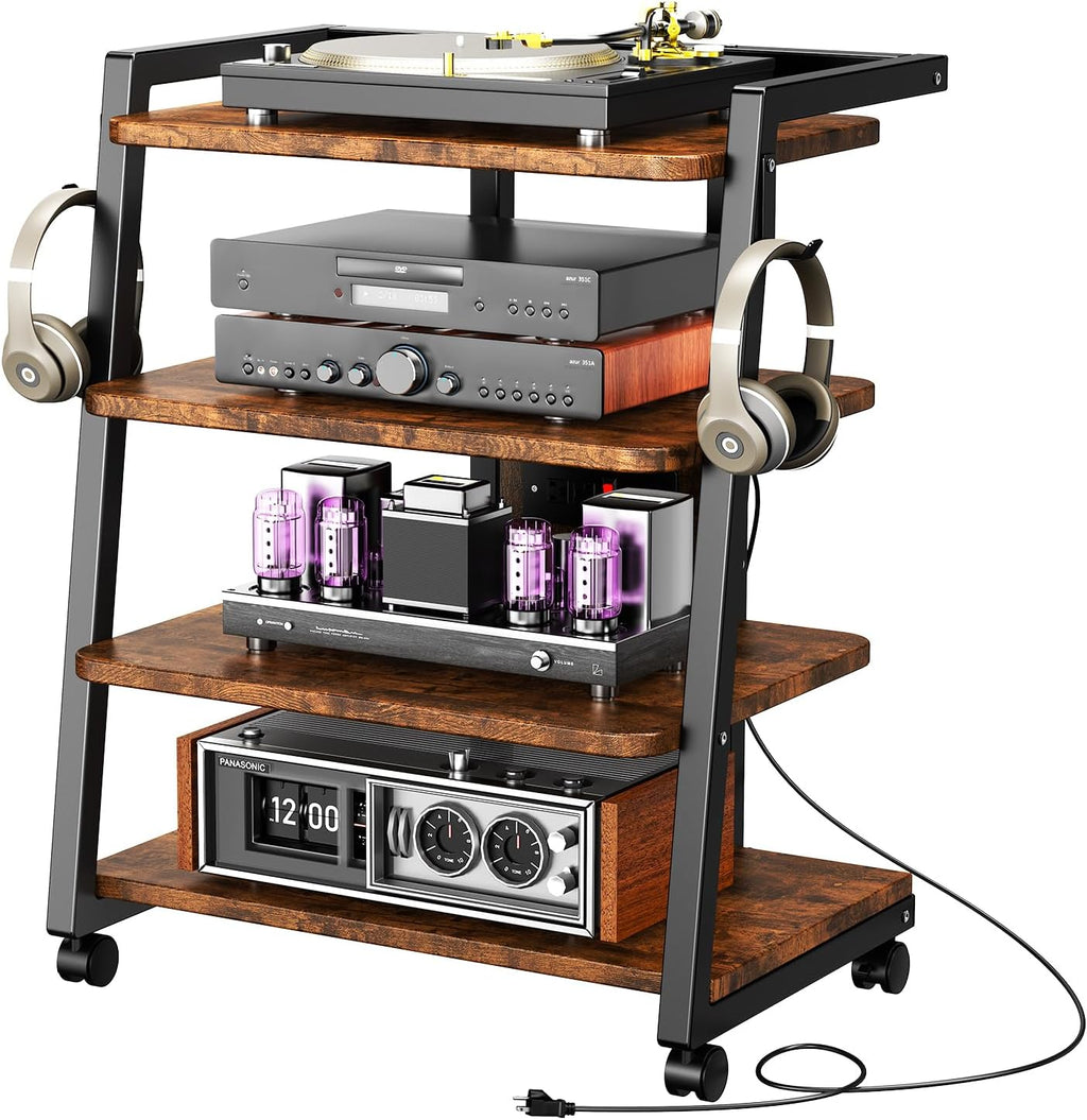 Mobile AV Media Stand with Outlets and 4 Rolling Caster Wheels by CABTE