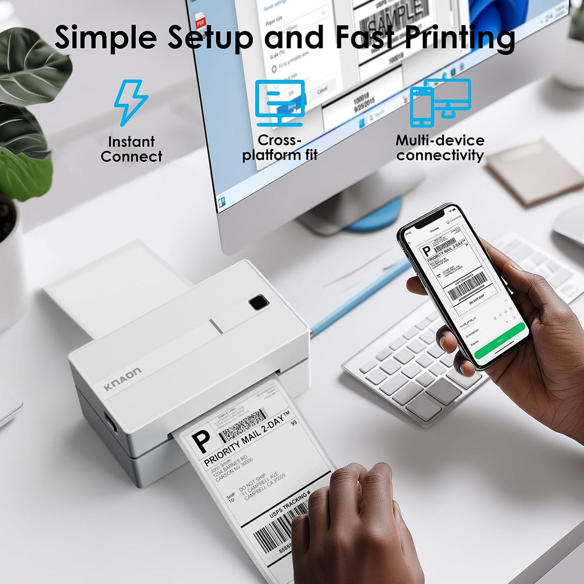 KNAON Bluetooth Thermal Shipping Label Printer, 4x6 Portable Thermal Address Label Printer for Small Business, Compatible with iPhone,Android,Windows,Mac–Works with Etsy Shopify USPS&More, White - Image 5