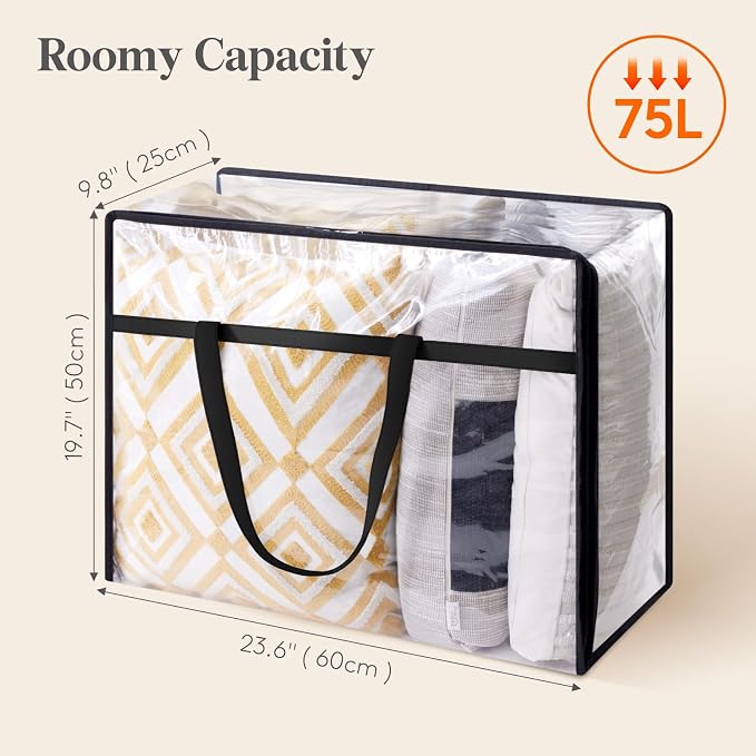 Lifewit 75L Clear Clothes Storage Bags,Plastic Foldable Blanket Storage Bag | 2 Pack Vinyl Foldable Moving Bags with Zipper, Closet Organizers and Storage Containers for Bedding, Duvet, Comforter - Image 4