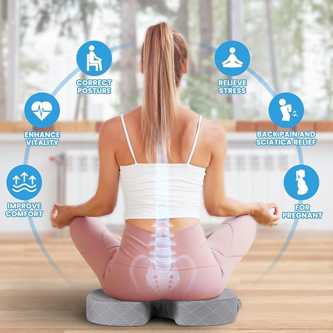 Memory Foam Office Chair Seat Cushion - Light Grey, X-Large | for Car Seat, Airplane, Desk Chair - Sciatica & Hip & Coccyx Pain Relief Cushion for Long Sitting Office Workers, Car Drivers - Image 4