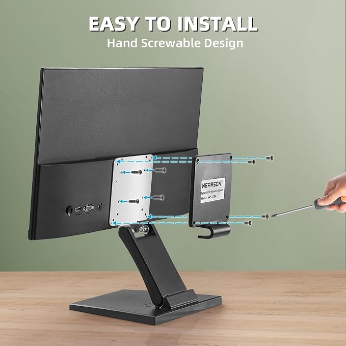 WS-03A VESA Monitor Stand Low Profile Lay Flat Short Foldable with VESA Hole 75x75mm&100x100mm - Image 4