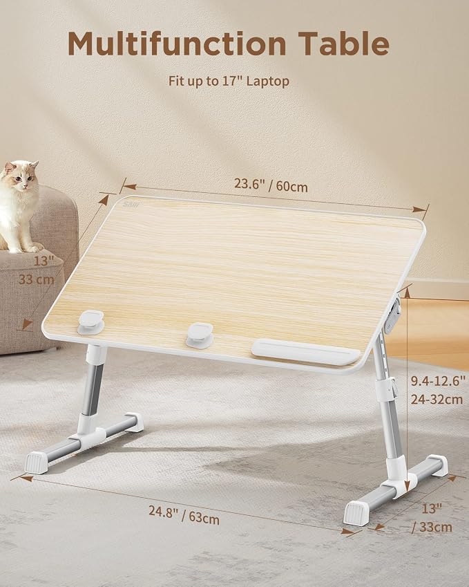 SAIJI Laptop Bed Tray Table, Adjustable Standing Desk Lap Desk | for Sofa Couch Floor Working Studying Reading Writing Eating,Fit Up to 17" Laptop(Large,Teak) - Image 6