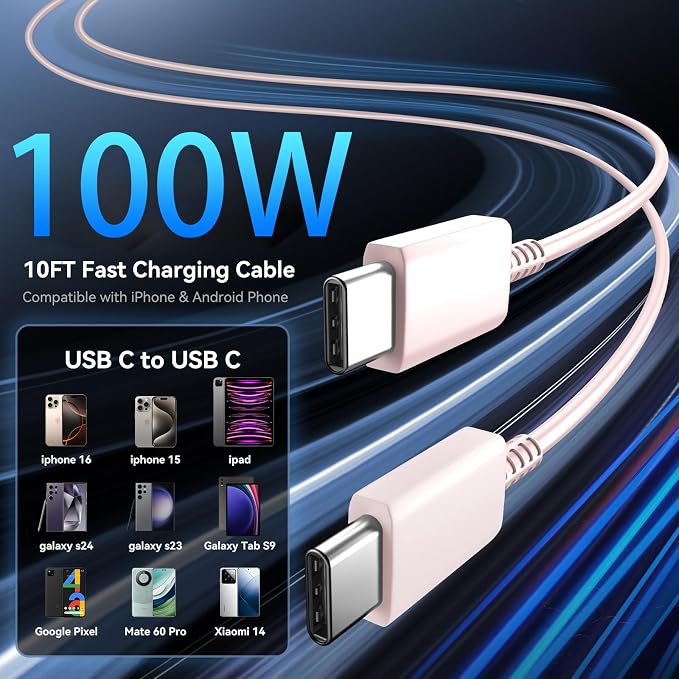 Super Fast Charger Type C 60W USB C Fast Charger Block with 10FT Extra Long Type-C Charging Cord-Super Fast Charging 3.0 for Samsung Galaxy S26 Ultra/S26/S26+/S25 /S24/S23 Ultra-Pink - Image 5