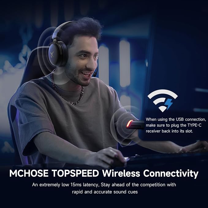 MCHOSE V9 PRO Wireless Gaming Headset 7.1 Surround Sound for PS5 PS4 PC SWITCH TOPSPEED Gaming Headphones with Noise Canceling Mic, 250Hr Battery, Low 15ms Latency, Lightweight, BT 5.3 FPS Games Black - Image 5