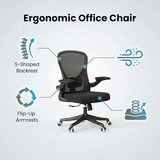 Monhey Ergonomic Office Chair, Adjustable Lumbar, Black | Breathable Mesh, Warm Taupe,Flip-up Arms, Height Adjustable, Rocking Swivel, Home Office - Image 2