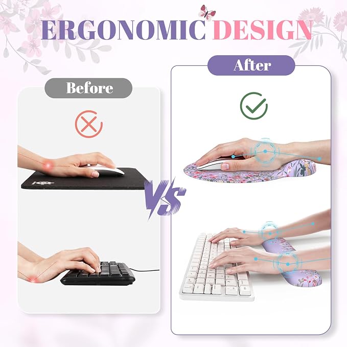 iCasso Computer Mat for Workspace, Purple 35.4"x15.7" Computer Pad | Ergonomic Desk Pad Including Keyboard Wrist Rest, Mousepad Set for Gaming Vanity Women Computer Setup - Image 3