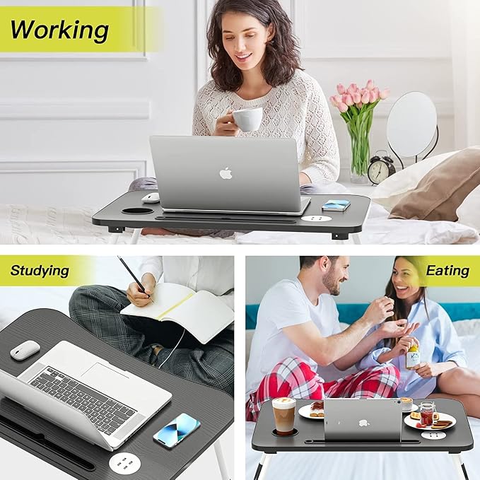 Laptop Desk Foldable Bed Table, Portable Lap Desk Laptop Bed Tray Table with Storage Drawer and Cup Holder, Lap TraysTables Notebook Stand Reading Desks Breakfast Tray for Beds Couch Sofa Floor - Image 3