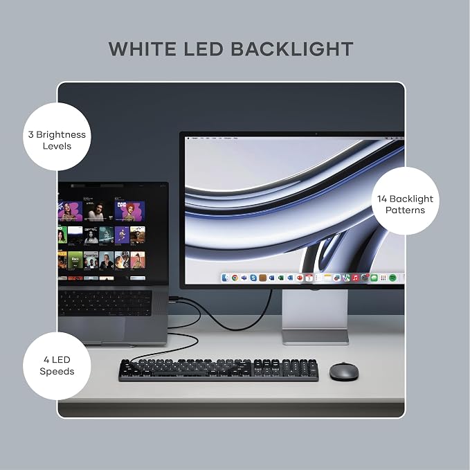 Satechi SM3 Mechanical Keyboard, White LED Backlit, Dark Gray/Gray | 108 Keys Full Size, Wired and Bluetooth, for Mac and Windows - Image 6