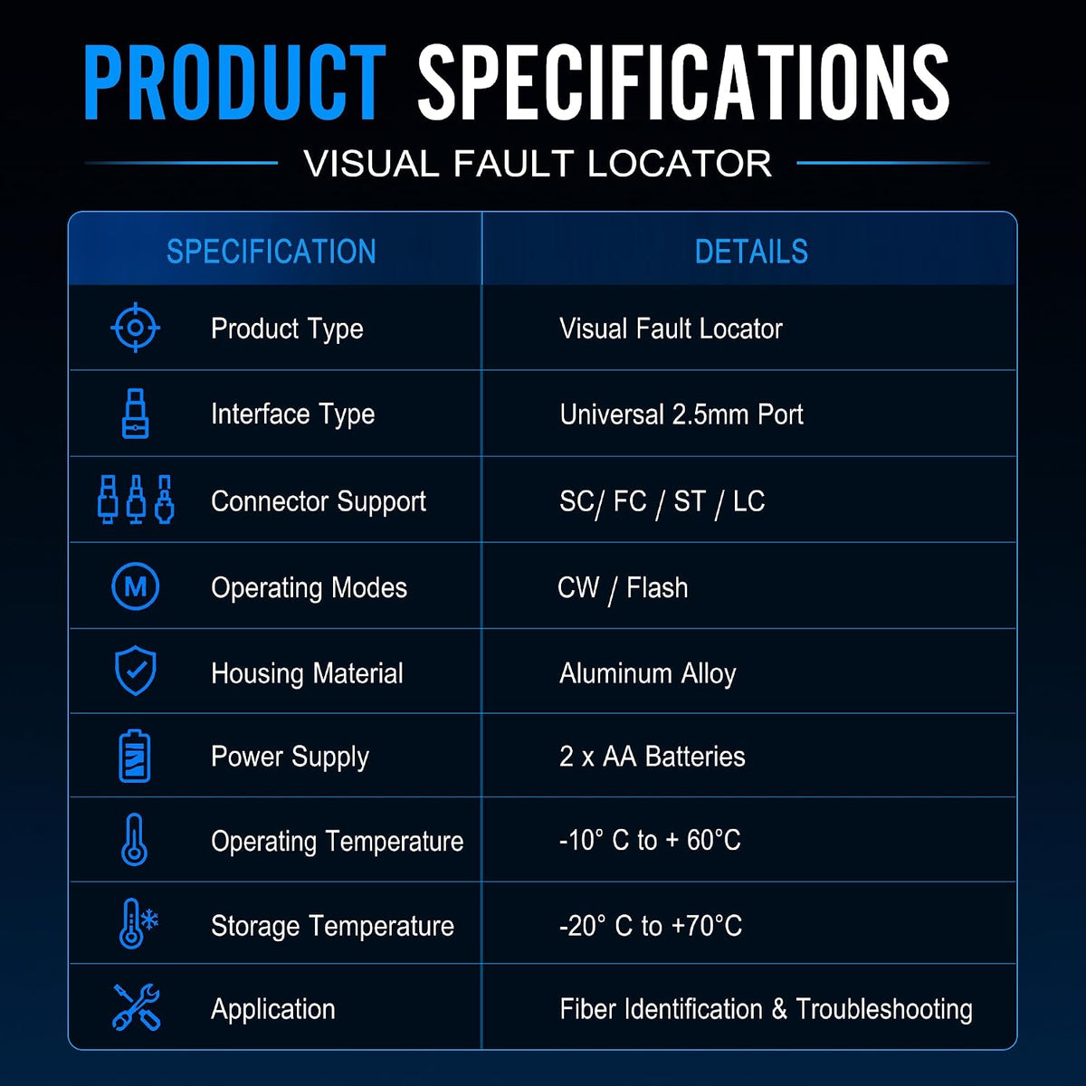 2-Pack Fiber Optic Visual Fault Locator Kit, Red Light Fiber Tester for Single Mode and Multimode Cable, VFL Pen Compatible with SC ST FC LC Connectors, Network Maintenance Test Tool - Image 7
