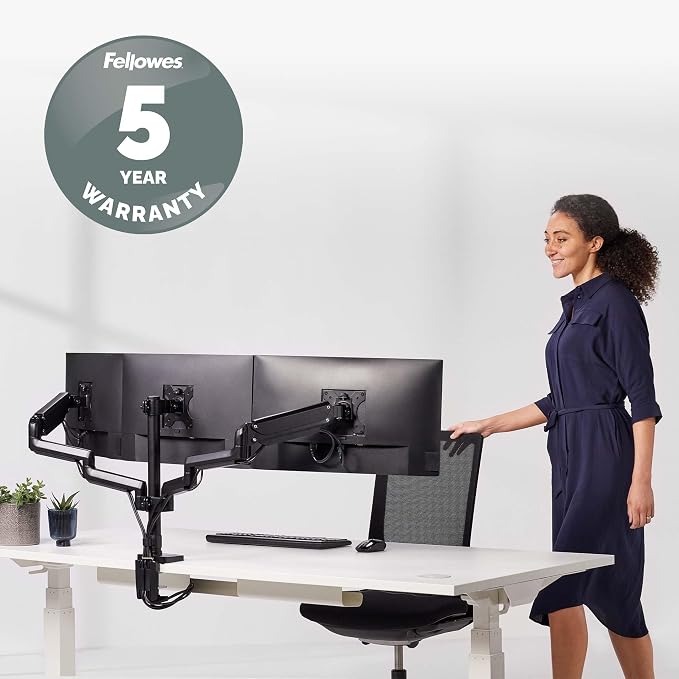 Fellowes Platinum Series Triple Monitor Arm for 27-Inch Monitors, Full Motion, 360° Rotation, VESA Mount with Grommet or Clamp, USB Ports, Ergonomic, Black, 8042601 - Image 9