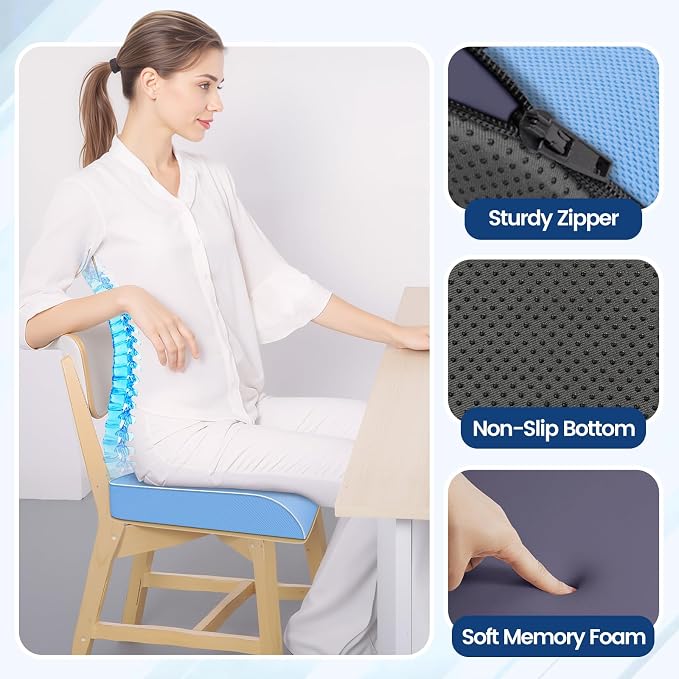 SweetSlubr Seat Cushion, Chair Pad, Memory Foam Tailbone Pain Relief | Office Chair Cushion for Tailbone Pain Relief, Non-Slip Cover, Soft Support for Office Chair, Car Seat,2X-Large/Light Blue - Image 6