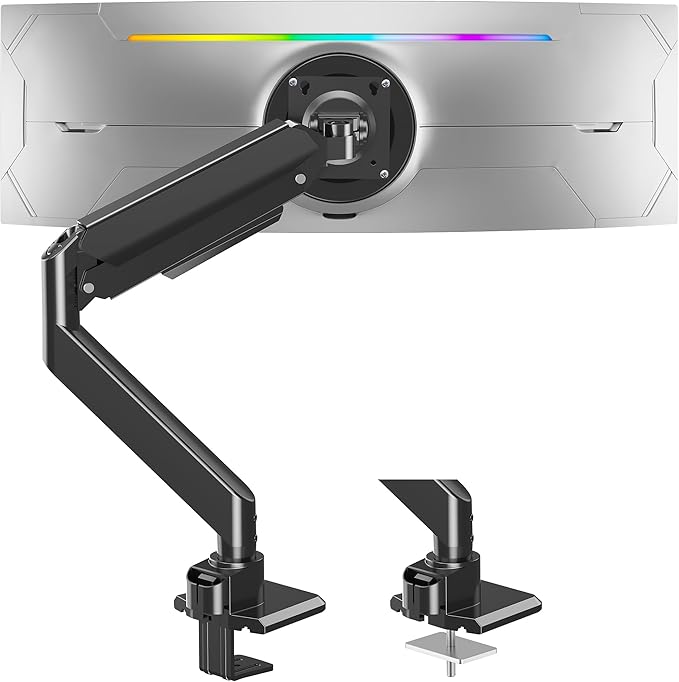 Heavy Duty Monitor Mount for Max 49" Ultrawide Screens | Hold up to 44 lbs, Premium Single Monitor Arm for Samsung Odyssey G9 and More, Adjustable Gas Spring Desk Stand, VESA Mount by ERGOFOCUS