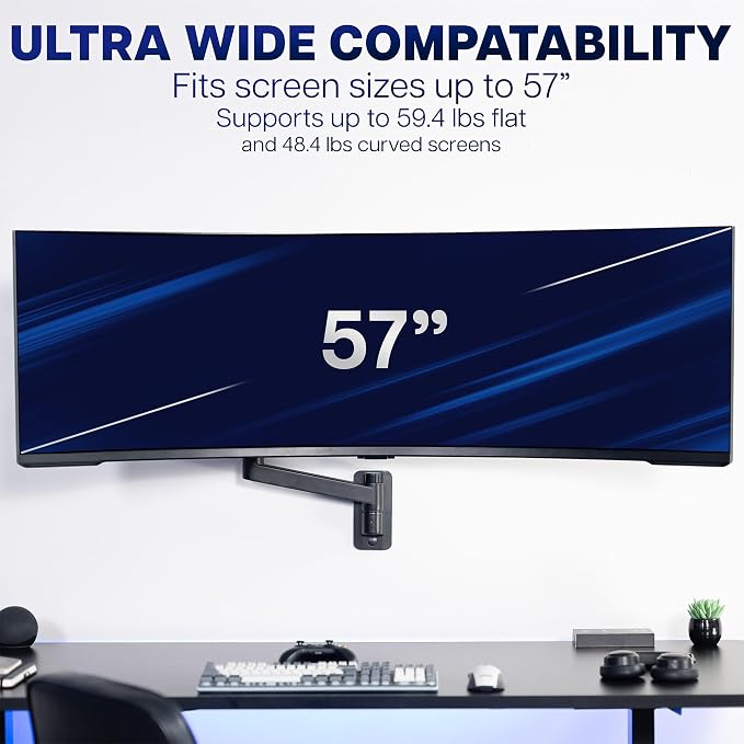 VIVO Black Ultrawide Monitor Wall Mount for up to 57 in Screens, MOUNT-G57 | TV and Monitor Arm, VESA Wall Mount, Designed for Samsung Odyssey Ark, Neo G9, ViewFinity S9, and More, Holds 59.4 lbs - Image 5
