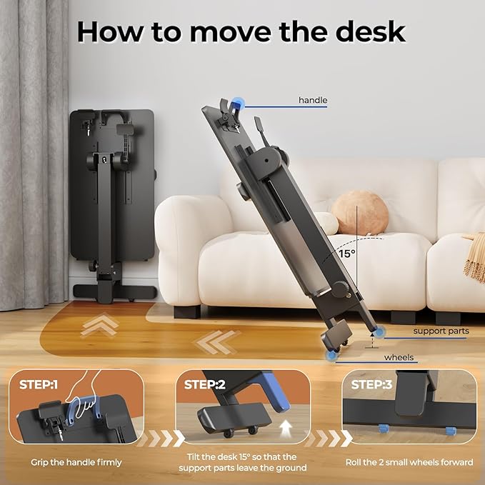 27" Portable Mobile Standing Desk, No-Assembly Needed, Black | Rolling Laptop Cart with 90° Tiltable Desktop for Storage, Compact Computer Workstation for Small Space - Image 5
