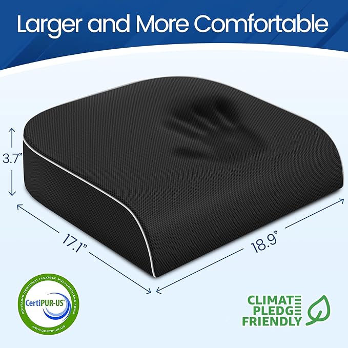 SweetSlubr Seat Cushion, Chair Pad, Memory Foam Tailbone Pain Relief | Office Chair Cushion for Tailbone Pain Relief, Non-Slip Cover, Soft Support for Office Chair, Car Seat,2X-Large/Black - Image 2