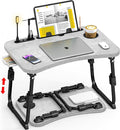 Lap Desk for Bed Adjustable Height, Foldable Bed Table with Storage Drawer, Tablet Slot & Cup Holder, Portable Laptop Stand for Bed & Sofa, Bed Desk for Adults & Kids, Light Stone Color by OPKING