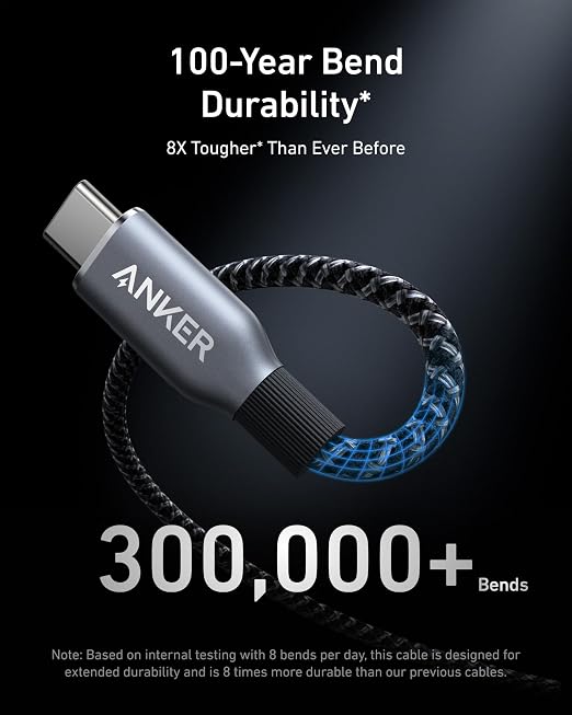 Anker Prime USB C to USB C Cable, 240W Fast Charging Cord, Upcycled-Braided Nylon with 100-Year Bend Durability for iPhone 17 Series, MacBook, Galaxy S24(3 FT) (Pack of 2) - Image 3