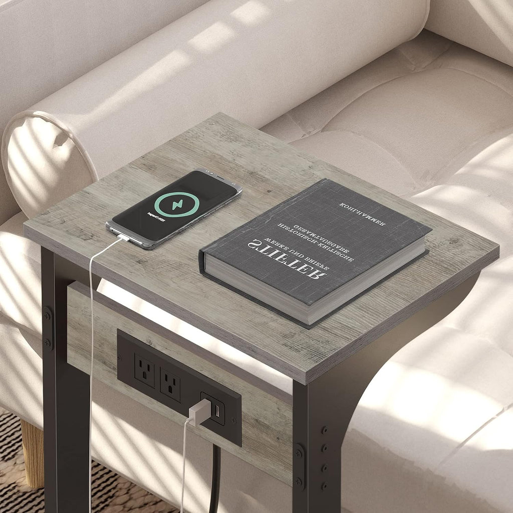 TUTOTAK C Shaped End Table With Charging Station, Set of 2, Couch Tv Tray With 2 USB Ports and Outlets, Sofa Side Table for Small Spaces, Living Room, Bedroom TB01BG0442 - Image 7
