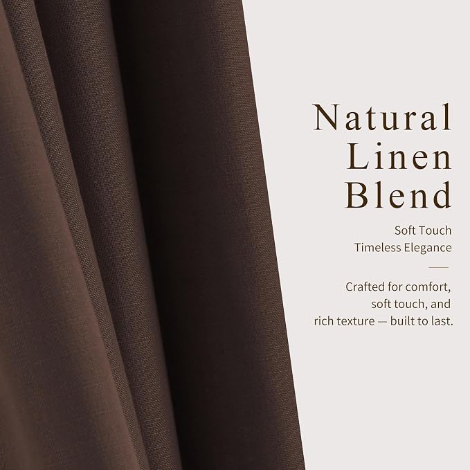 Hokibero Coffee Pinch Pleated Linen Curtains 102 Inch Long for Living Room | Brown Light Filtering Sheer Curtain,Pinch Pleat Back Tab Hooks Rings,Boho Textured Privacy Drapes for Bedroom Window,2 Panels - Image 5