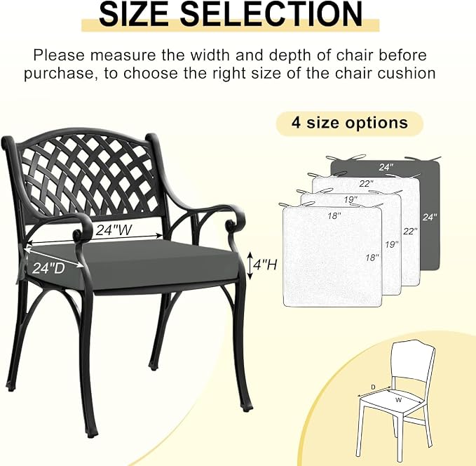 downluxe Waterproof Outdoor Chair Cushions for Patio Furniture, 24" x 24" x 4" Patio Chair Cushion with Non-Slip Ties & Portable Handle, Square Outdoor Cushion with Removable Cover, Dark Grey, 2 Pack - Image 6