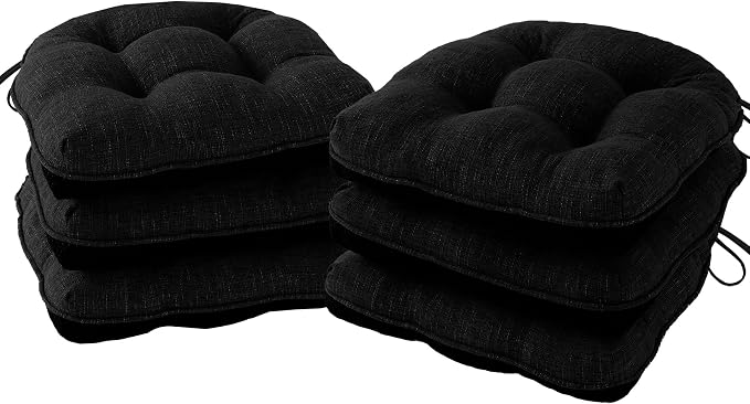 IPYNBAP Chair Cushions for Dining Chairs Set of 6, Kitchen Chair Cushions, Chair Pads with Ties and Non Slip Backing, Tufted Memory Foam Seat Cushion 6 Pack, 15.5" x 15.5" x 4", Black by IPYNBAP