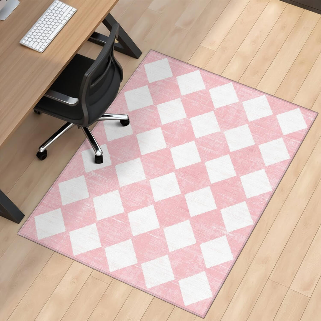 Office Chair Mat for Carpet Hardwood Tile Floor,36"x48" Computer Chair Mat for Rolling Chairs Carpet, Under Desk Non Slip Gaming Rug, Low-Pile Rubber Backing Large Protector Mat,Boho Pink Checkered by QDJGSDDGM
