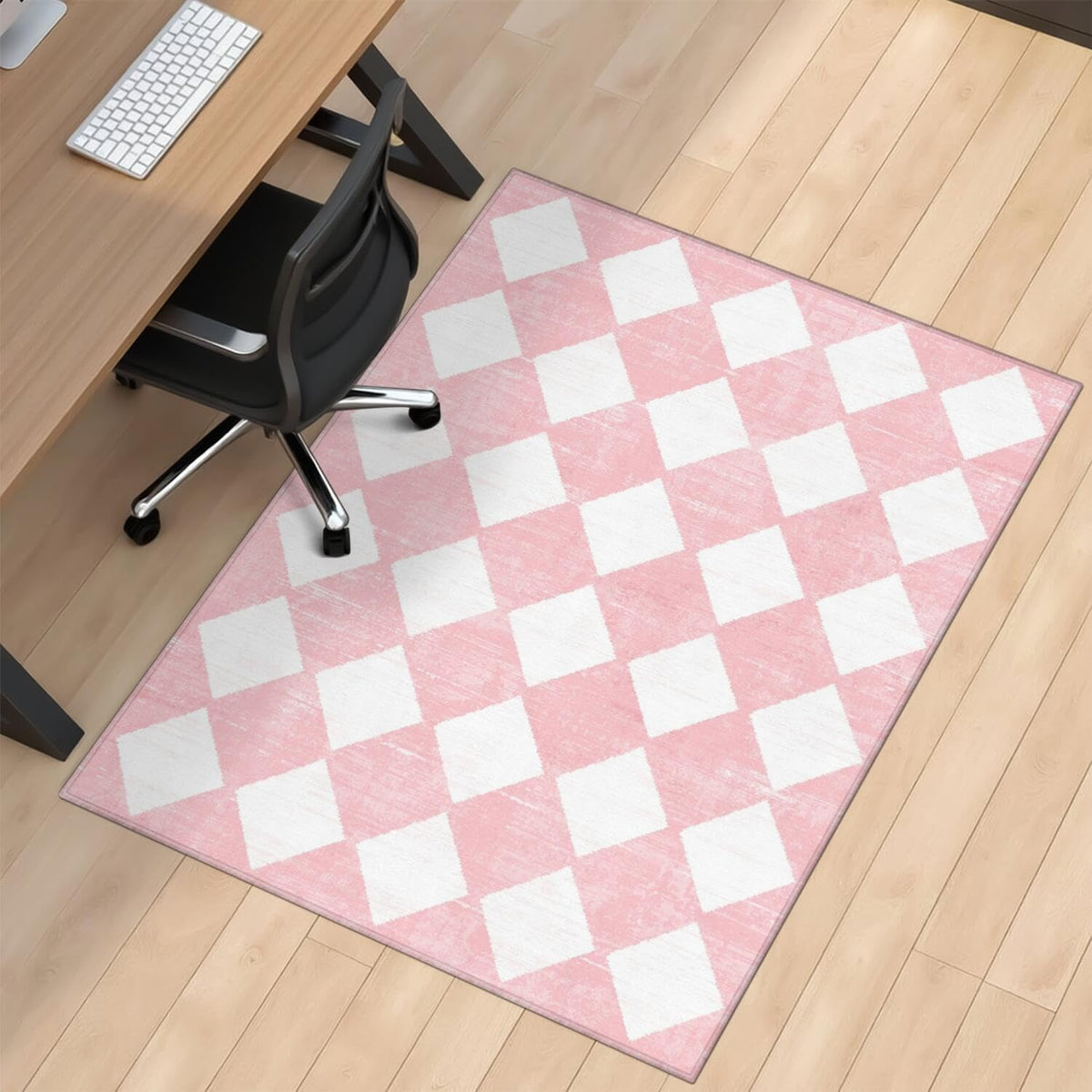 Office Chair Mat for Carpet Hardwood Tile Floor,36"x48" Computer Chair Mat for Rolling Chairs Carpet, Under Desk Non Slip Gaming Rug, Low-Pile Rubber Backing Large Protector Mat,Boho Pink Checkered by QDJGSDDGM