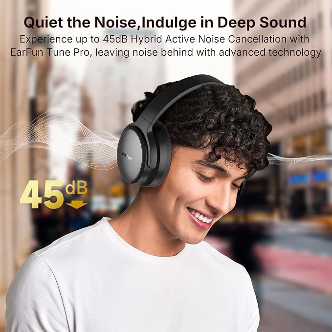 EarFun Tune Pro Active Noise Canceling Headphones, Wireless Headphones | 5 Mics Clear Call, 120H Playtime, Bluetooth 5.4, Hi-Res Audio, Multipoint Connection, Custom EQ via App, Comfortable Fit - Image 2