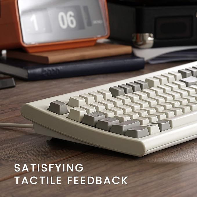 Perixx PERIBOARD-106M, Wired Performance Full-Size USB Keyboard, Curved Ergonomic Keys, Classic Retro Gray/White Color, US English Layout - Image 4