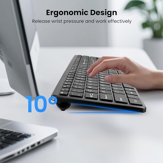 Wireless Keyboard-2.4G USB Ultra Slim Quiet Full Size Matte PC Computer Keyboard,19 Multimedia Keys,Number Pad,Plug&Play,Lag-Free Ergo,Long Battery Life for Desktop,Laptop,Smart TV,MAC,Windows,QWERTY - Image 8