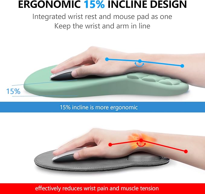 Ergonomic Mouse Pad Wrist Rest, 2 in 1 Keyboard Pad for Office | Memory Foam, 15° Ergonomic Slope, Massage Bead Design, Non-Slip PU Base, Lycra Fabric, for Office & Gaming, Gradient Green - Image 2