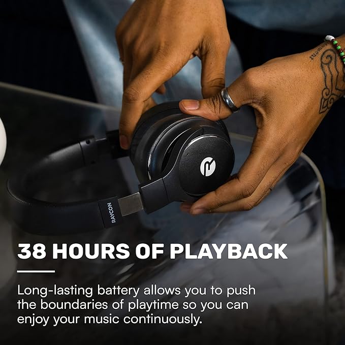 Raycon The Everyday Wireless Bluetooth Over Ear Headphones, with Active Noise Cancelling, Awareness Mode and Built in Microphone, IPX 4 Water Resistance, 40 Hours of Battery Life (Black) - Image 4