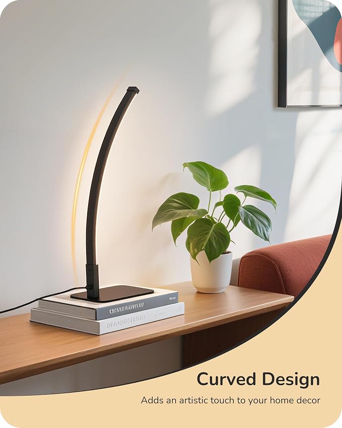 EDISHINE Curved LED Table Lamp, Modern Bedside Lamps for Bedroom, Black | 3 Color Temperature & Stepless Dimming, Aluminum & Iron, Silicone Lampshade, Ideal for Living Room, Office - Image 2