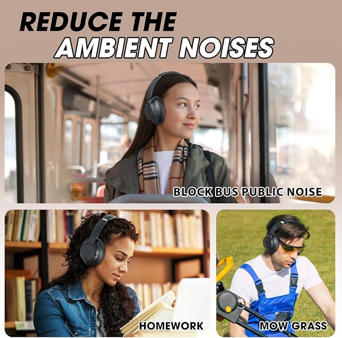 BERIBES Hybrid Active Noise Cancelling Headphones Wireless Over Ear 70Hours | Foldable Bluetooth 6.0,Transparent Modes,3.5MM Cable,Lightweight Built-in Mic,HiFi Stereo Deep Bass,Soft-Earpad,Fast Charging - Image 7