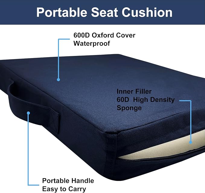 Stadium Seat Cushions 2-Pack 3-Pack, Portable Bleacher Cushions, Waterproof Oxford Fabric, Zipper Design, (Blue, 2-Pack) - Image 3