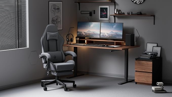 Dowinx Gaming Chair Fabric with Pocket Spring Cushion, Massage Game Chair Cloth with Headrest, Ergonomic Computer Chair with Footrest 290LBS, Light Grey - Image 9