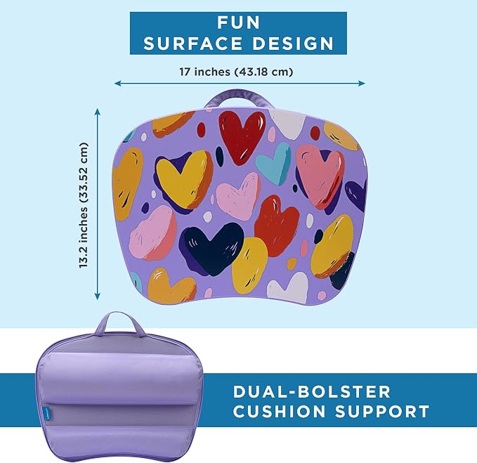 LAPGEAR MyStyle Lap Desk – Hearts, Fits 15.6" Laptops | Dual-Bolster Microbead Cushion, Built-In Carry Handle, Ergonomic Curved Front Edge - Image 5