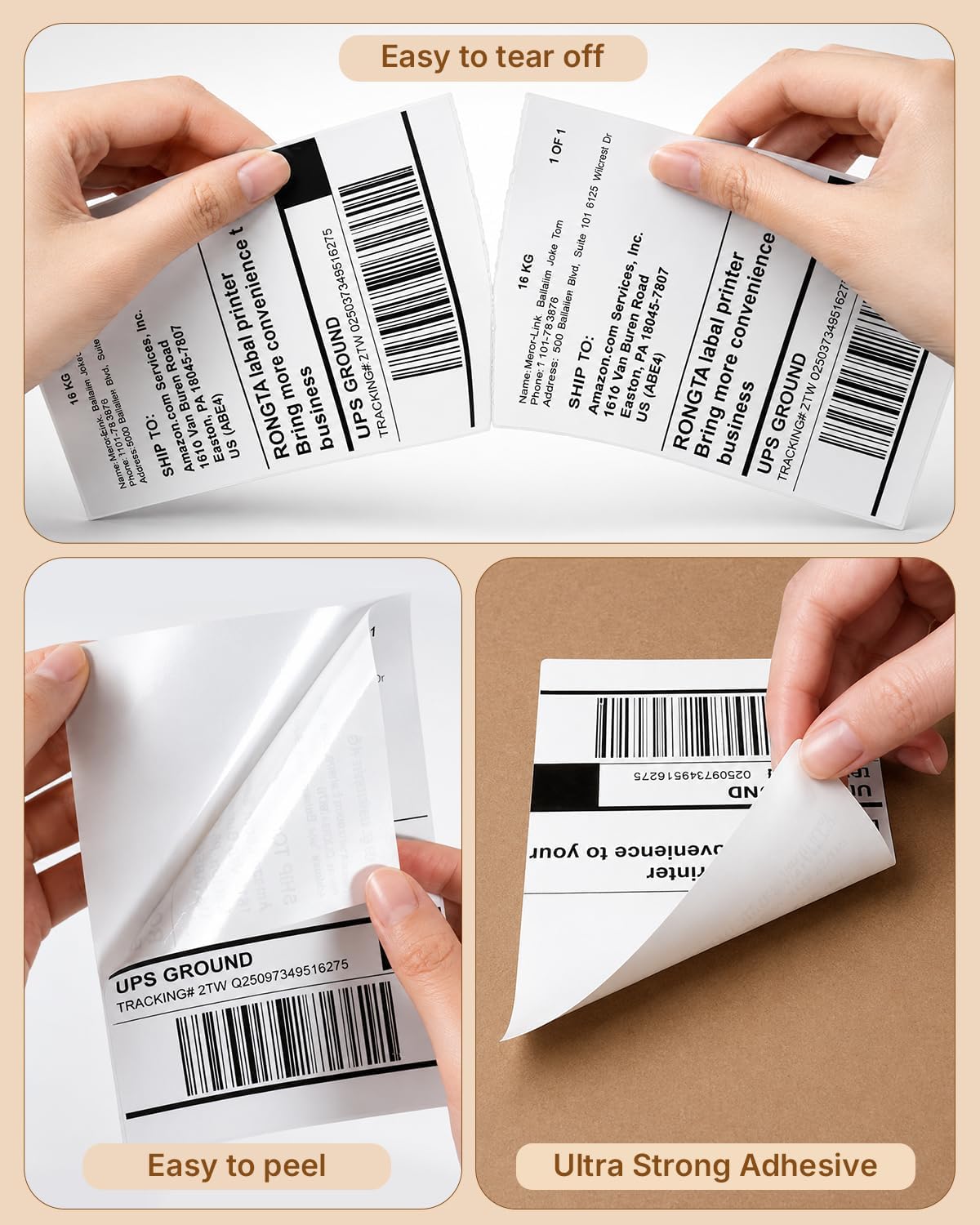 Rongta Fanfold 4x6 Direct Thermal Labels, Perforated Shipping Label Printer Paper for Lable Printers, Clear Printing and Strong Adhesive (White 4x6, 1 Stacks | 100 Labels) (Pack of 2) - Image 5