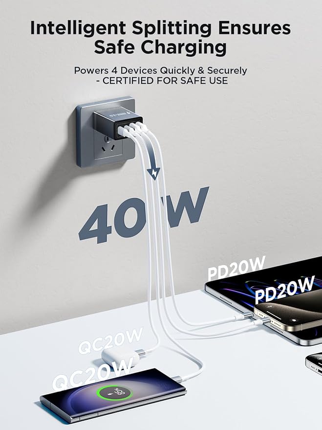 USB C Wall Charger Block, 40W USB C Charger Block QC Wall Plug + PD Power Adapter Multiport Brick Type C Fast Charging Block for iPhone 17 16 15/14 Pro Max/13 Pro/12/11/8, XR/XS/X, Samsung Cube - Image 2