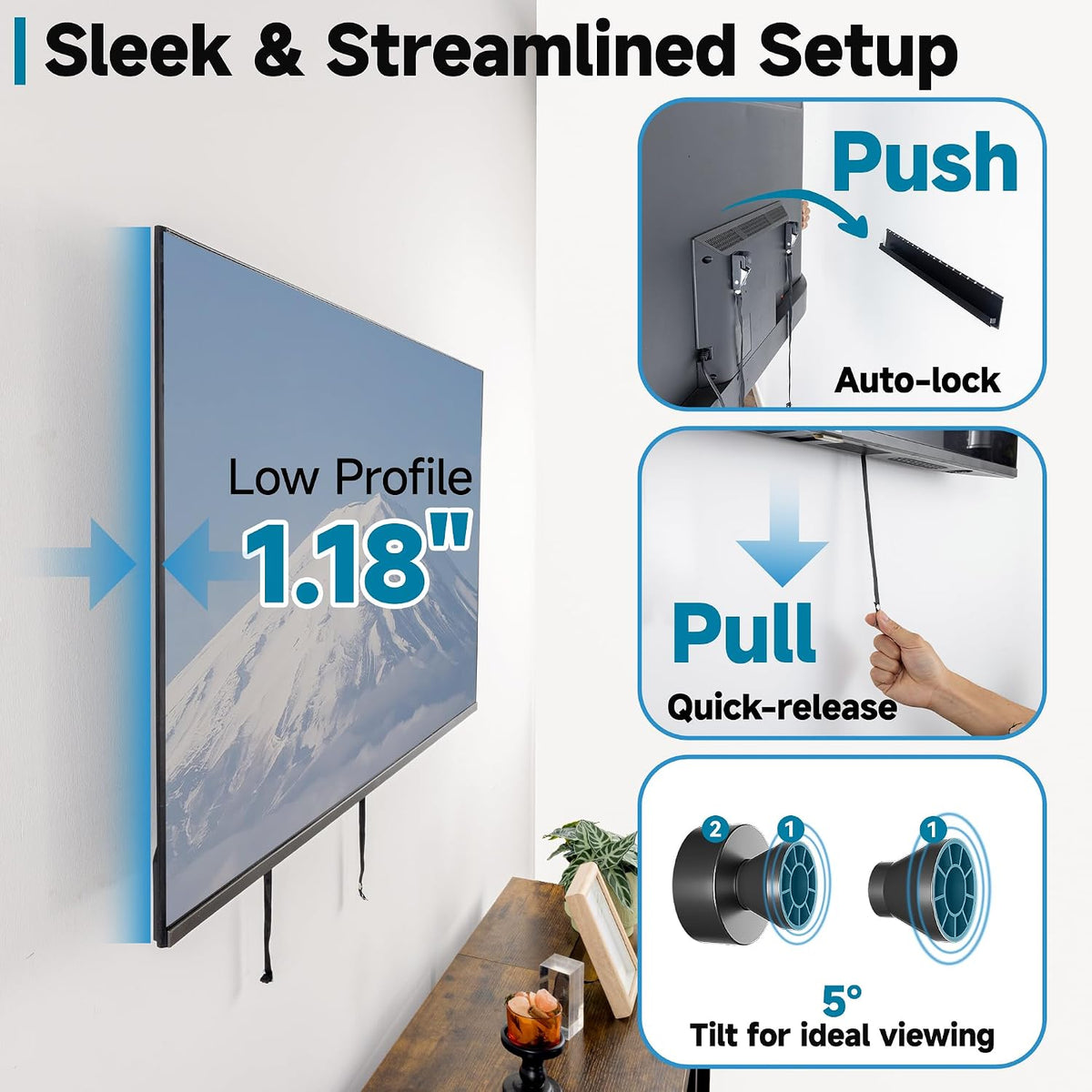 No Stud TV Wall Mount for 32-70 TVs, No Drill TV Mount up to 130 lbs - Image 6