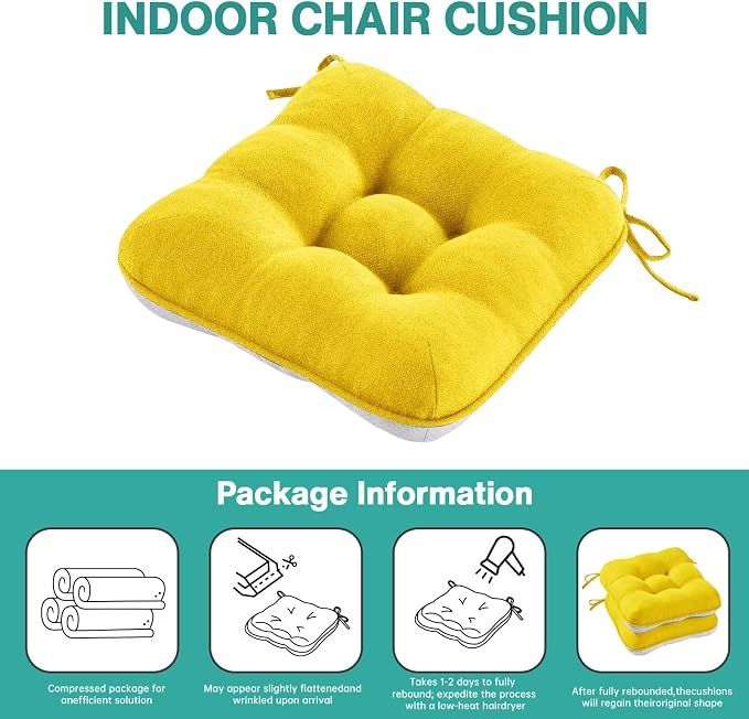 BETU Chair Cushions for Dining Chairs Set of 4,3.5" Thick Kitchen Table Chair Pads with Ties,Non Slip Backing and Covers, Seat Cushion for Dining Room,Bar,Patio Chairs,15.5"X15.5"X3.5",Gold - Image 9