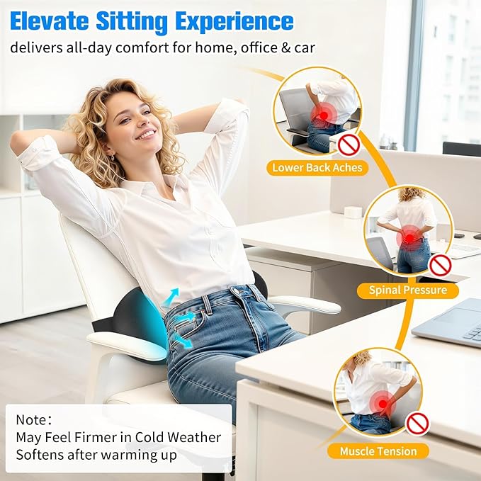 SweetSlubr Lumbar Support Pillow for Office Chair, Back Support, Black | Memory Foam with Breathable Cover. Adjustable Strap Fits Office, Gaming & Car Chairs for Everyday Comfort. - Image 2