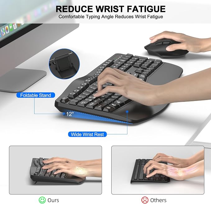 Wireless Keyboard and Mouse Combo, 2.4G Ergonomic Wave Keys(Graphite) | Full Size Wave Keyboard with Wrist Rest, 3-Level DPI Adjustable Ergonomic Mouse for Windows and Mac OS Desktop/Laptop/PC - Image 3