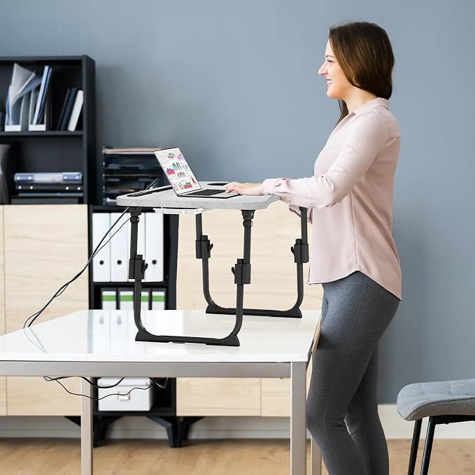 Lap Desk for Bed Adjustable Height, Foldable Bed Table with Storage Drawer, Tablet Slot & Cup Holder, Portable Laptop Stand for Bed & Sofa, Bed Desk for Adults & Kids, Light Stone Color - Image 7