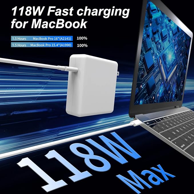 Mac Book Pro Charger 118W USB C Laptop Charger Power Adapter | Fit MacBook Pro/Air/Neo 13 14 15 16 inch, M1 M2 M3 M4, iPad Pro and All Type C Port Devices, 6.6 Ft USB C to C Cable - Image 3