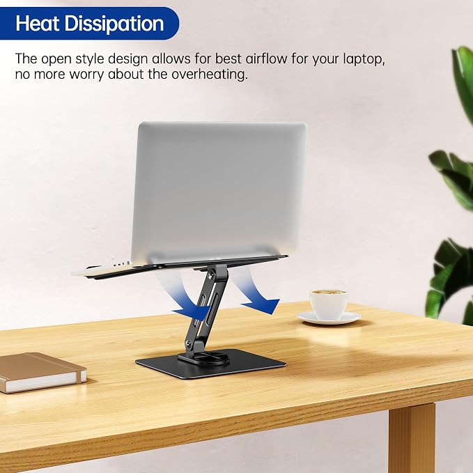 BESIGN LS12 Laptop Stand with 360° Rotating Base, Ergonomic Adjustable Notebook Holder, Computer Riser Stand Compatible with Air, Pro, Dell, HP, Lenovo More 10-14" Laptops (Black) - Image 3