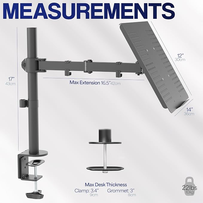 VIVO Single Laptop Notebook Desk Mount Stand, Fully Adjustable Extension with C-clamp, Fits up to 17 inch Laptops, Black, STAND-V001L - Image 3